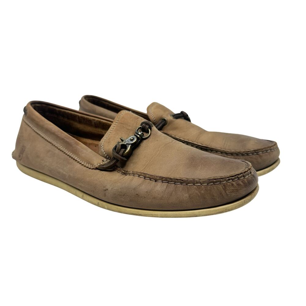 John Varvatos USA Leather Driving Loafers Brown Metal Bit Moc Toe Mens 10M